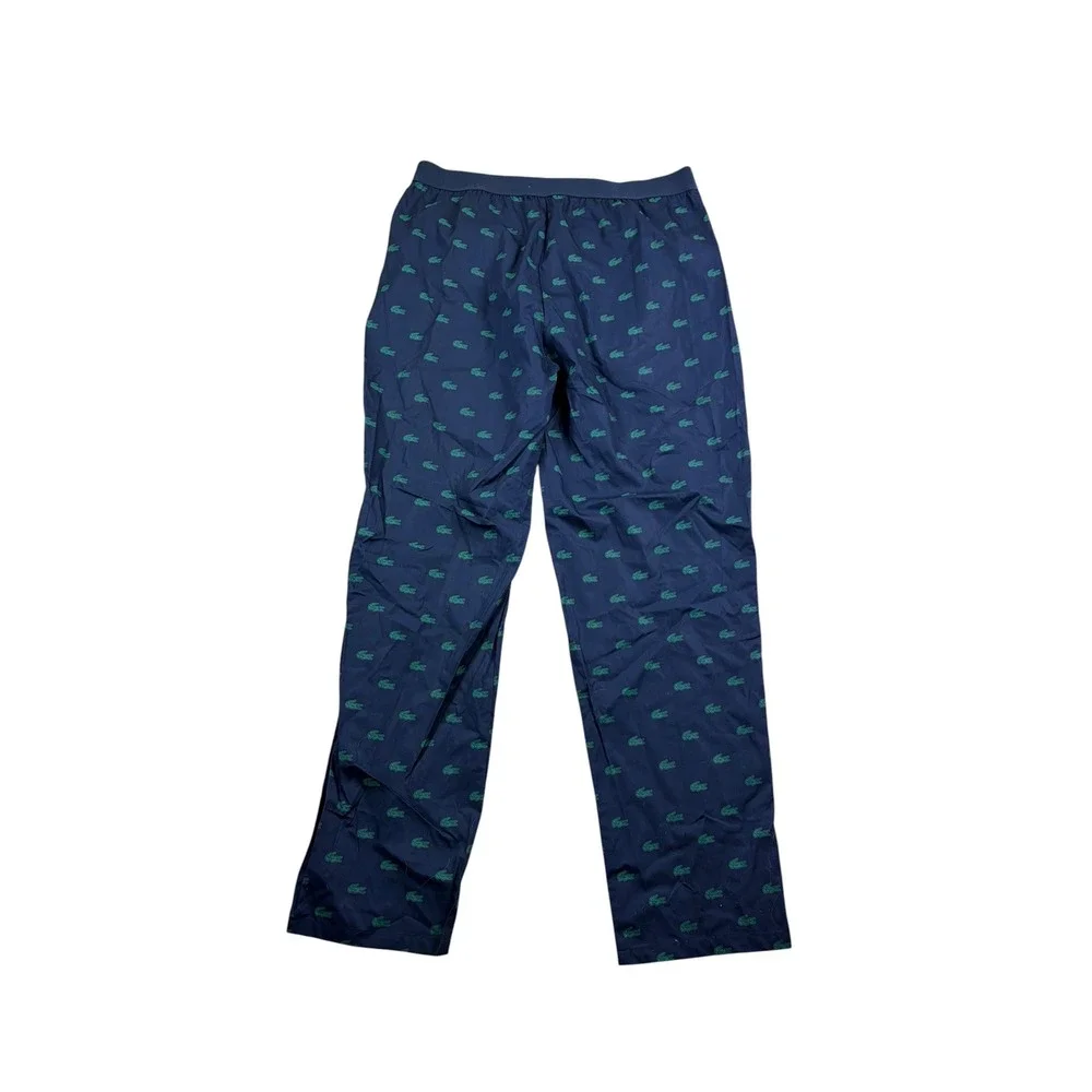NWOT Lacoste Mens Navy Blue Allover Crocodile Logo Print Pajama Pants Size L